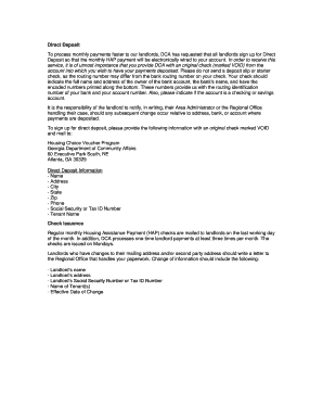 Direct Deposit Authorization for Landlords