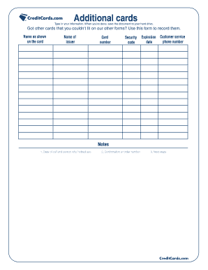Additional Credit Card Information Form