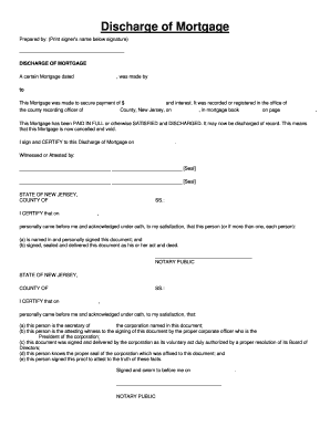 New Jersey Discharge of Mortgage