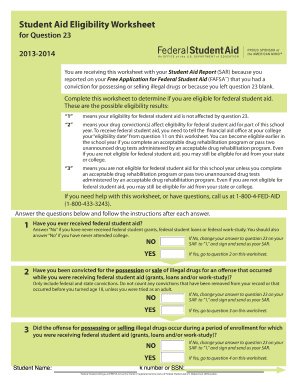 Student Aid Eligibility Worksheet