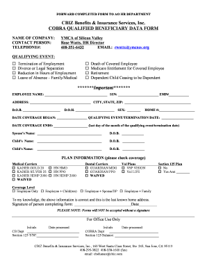 COBRA Qualified Beneficiary Data Form
