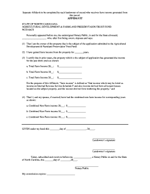 North Carolina Farm Income Affidavit