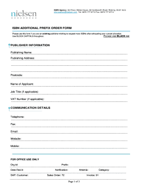 ISBN Additional Prefix Order Form