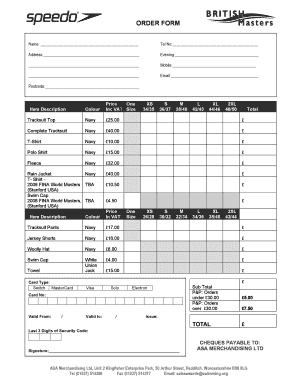 Order Form for ASA Merchandising