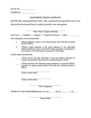 Louisiana Electronic Filing Affidavit