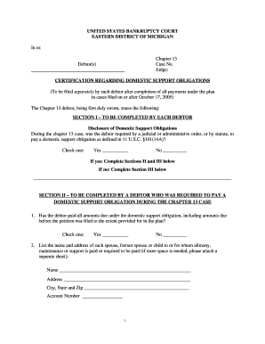 Chapter 13 Domestic Support Obligations Certification