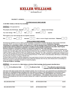 Water Damage and Mold Disclosure Form