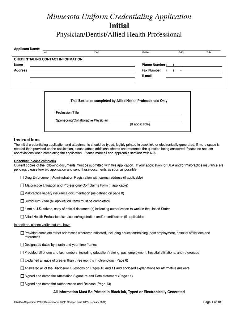 minnesota uniform credentialing application Preview on Page 1.