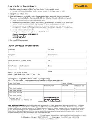 Fluke 190 Series II ScopeMeter Rebate Form
