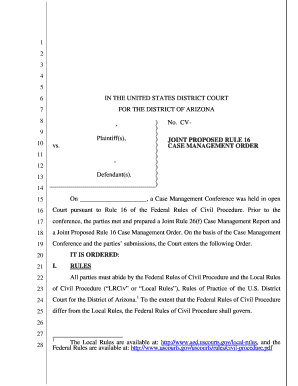 Joint Proposed Rule 16 Case Management Order