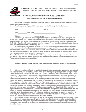 Vehicle Consignment and Sales Agreement