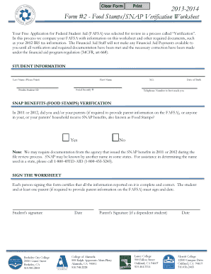 SNAP Verification Worksheet