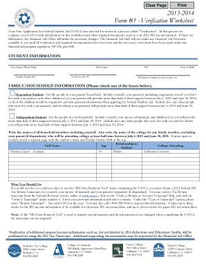 2013-2014 Verification Worksheet