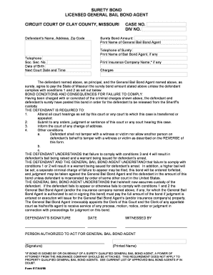 Missouri General Bail Bond Agent Agreement