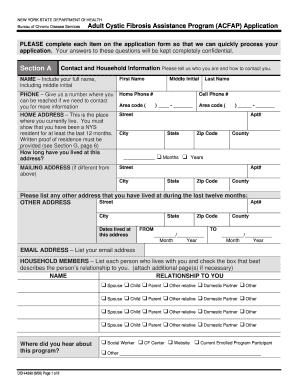New York Adult Cystic Fibrosis Assistance Program Application