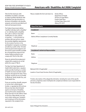 Fillable Online Ada Complaint Form Doh 4487 New York State Department Of Fax Email Print Pdffiller