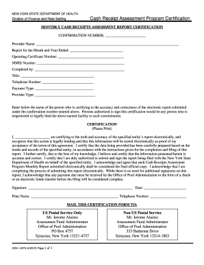 New York Cash Receipts Assessment Report Certification