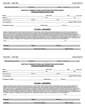 Whitpain Township Program Registration Form
