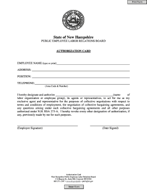 New Hampshire Public Employee Authorization Card