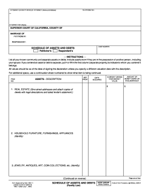 California Schedule of Assets and Debts