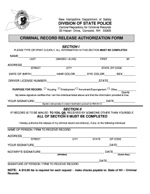 New Hampshire Criminal Record Release Authorization Form