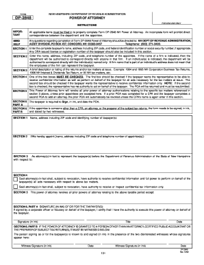 All applicable items must be filled in to properly complete Form DP-2848 NH Power of Attorney - revenue nh