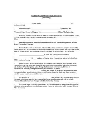 Certificate of Authority/Vote Partnership
