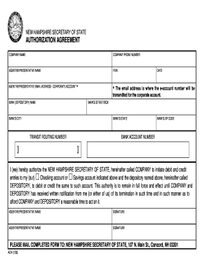 New Hampshire Authorization Agreement