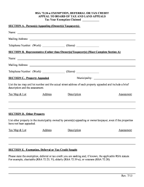 RSA 72:34-a Exemption Appeal Form