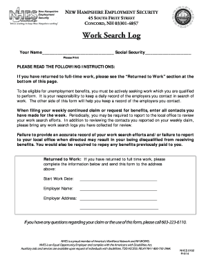 New Hampshire Work Search Log