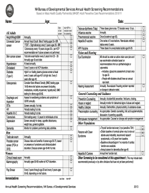 NH Annual Health Screening Recommendations