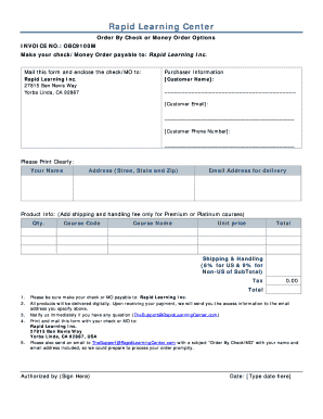 Rapid Learning Center Order Form