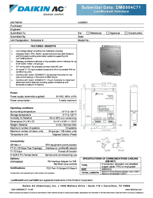 Daikin LonWorks Interface Submittal Data
