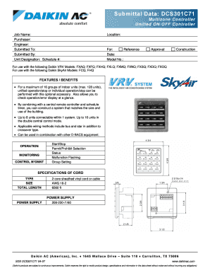 Daikin Multizone Controller Submittal Form
