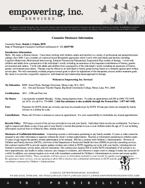 Counselor Disclosure Information