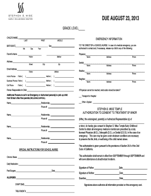 Stephen S. Wise Temple Emergency Medical Authorization Form
