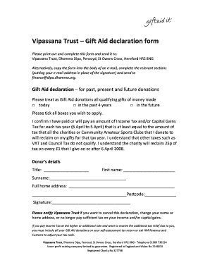 Vipassana Trust Gift Aid Declaration Form