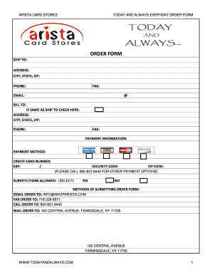 Arista Card Stores Order Form