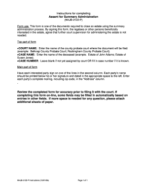 Assent for Summary Administration Form NHJB-2122-P