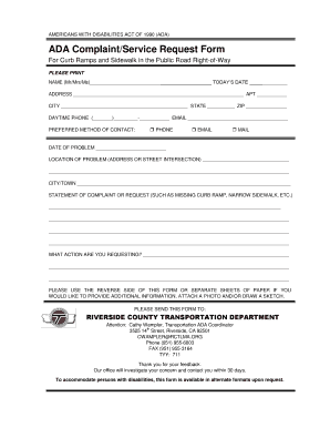 ADA Complaint Form for Curb Ramps and Sidewalks