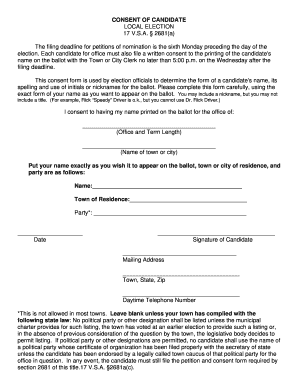Candidate Consent Form for Local Election