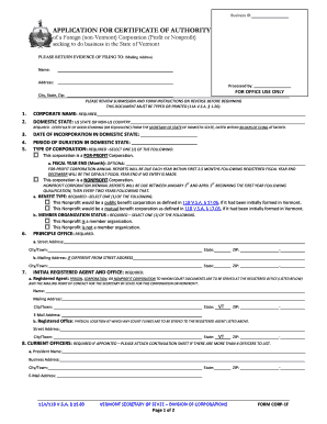 Vermont Foreign Corporation Registration Form