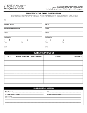 HighMark Sample Order Form