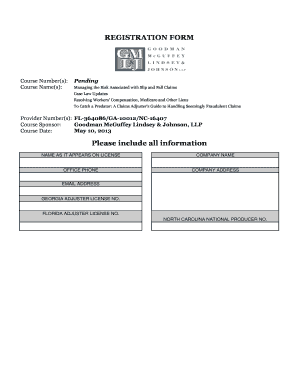Insurance Adjuster Registration Form
