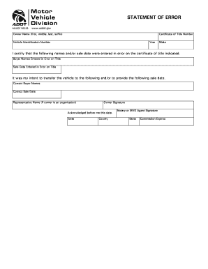 Arizona Statement of Error for Title Transfer