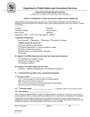 Maryland Mandated Correctional Personnel Action Notice