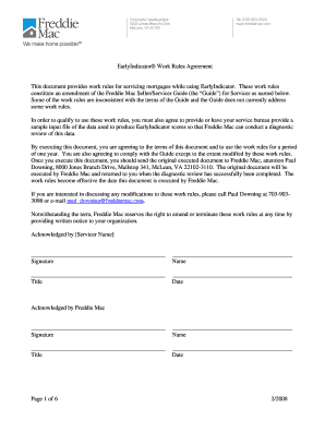 EarlyIndicator Work Rules Agreement