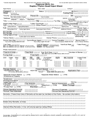 Duplex-Triplex-Quad Input Sheet