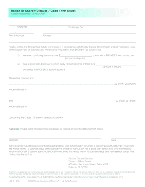 Florida Escrow Dispute Notice