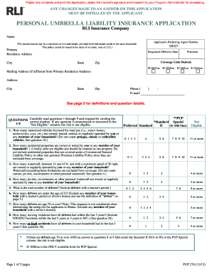 Personal Umbrella Liability Insurance Application